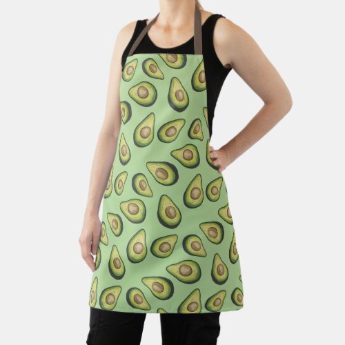 Quirky Avocado Illustrated Pattern Green Apron