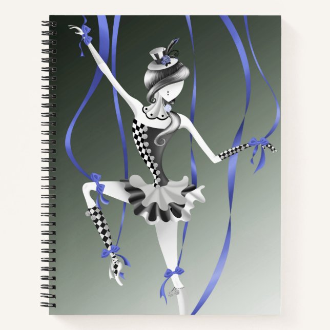 Quirky Ballerina Puppet Blue Ribbons   Notebook (Front)