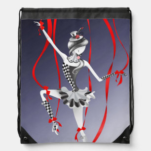 Quirky Ballerina Puppet Red Ribbons Drawstring Bag