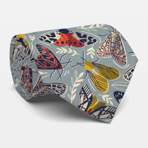 Quirky beautiful doodle moths insects neck tie