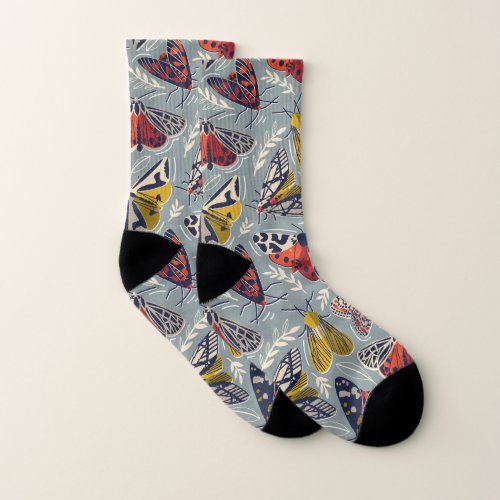 Quirky beautiful doodle moths insects socks