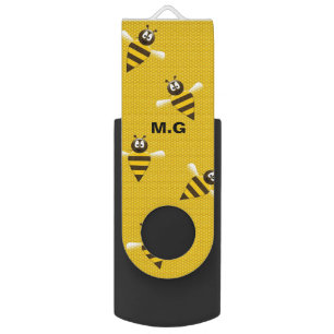 Quirky Bees and Honeycomb Monogram Flash Drive