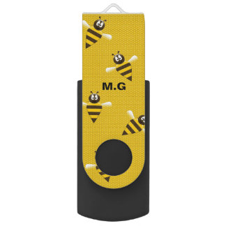 Quirky Bees and Honeycomb Monogram Flash Drive
