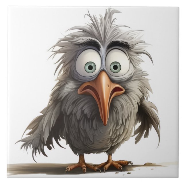 Quirky bird background ceramic tile (Front)