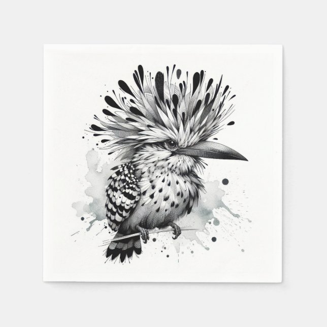 Quirky Bird Ink Sketch Napkins (Front)