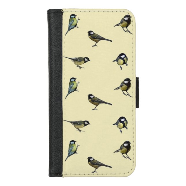 Quirky Bird Pattern Beige iPhone Wallet Case (Front)