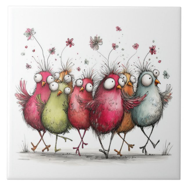 quirky birds ceramic tile (Front)