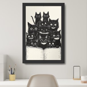 Quirky Black Cats Book Club Framed Art