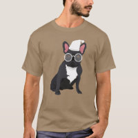 Quirky Black French Bulldog with White Glasses T-Shirt