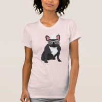 Quirky Black French Bulldog with White Glasses T-Shirt