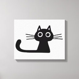 Quirky Black Kitty Cat Black and White Animal Art Canvas Print