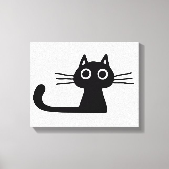 Quirky Black Kitty Cat Black and White Animal Art Canvas Print (Front)