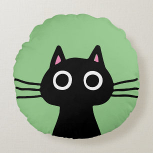 Quirky Black Kitty Cat Cool Cat Lover's Round Pillow