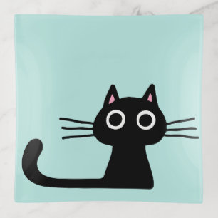 Quirky Black Kitty Cat Fun Animal Art Decorative Trinket Tray