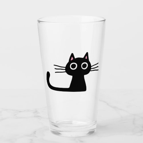 Quirky Black Kitty Cat  Fun Feline Beverage Glass