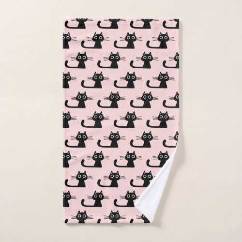 Quirky Black Kitty Cat  Fun Patterned Hand Towel