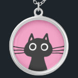 Quirky Black Kitty Cat | Funky Feline Fashion Silver Plated Necklace<br><div class="desc">Whimsical black cat with big round eyes. A fun fashion accessory for kitty lovers. Makes a cute girly gift for teens,  tweens and cool cat ladies. Visit Jenn’s Doodle World for even more fun apparel and gifts featuring this quirky kitten.</div>