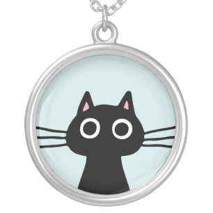 Quirky Black Kitty Cat   Funky Feline Fashion Silver Plated Necklace