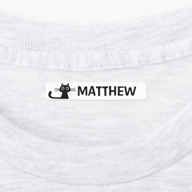Quirky Black Kitty Cat Personalized Name Labels (Affixed)