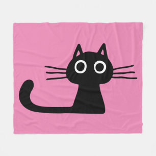 Quirky Black Kitty Cat Purrfect Pink Fleece Blanket