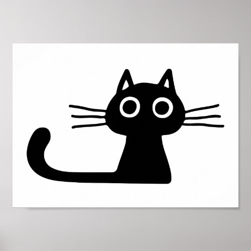 Quirky Black Kitty Cat  Whimsical Black and White Poster