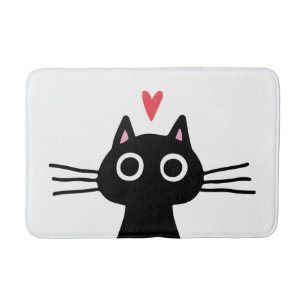 Quirky Black Kitty Cat with Heart Bath Mat