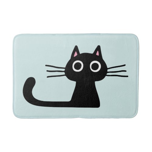 Quirky Black Kitty Cat with Long Whiskers Bath Mat