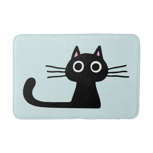 Quirky Black Kitty Cat with Long Whiskers Bath Mat (Front)