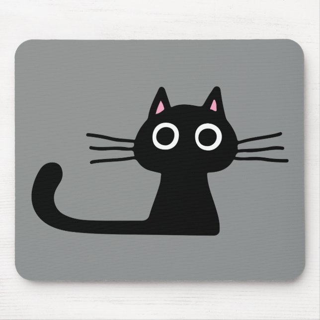 Quirky Black Kitty Cat with Long Whiskers Mouse Pad (Front)