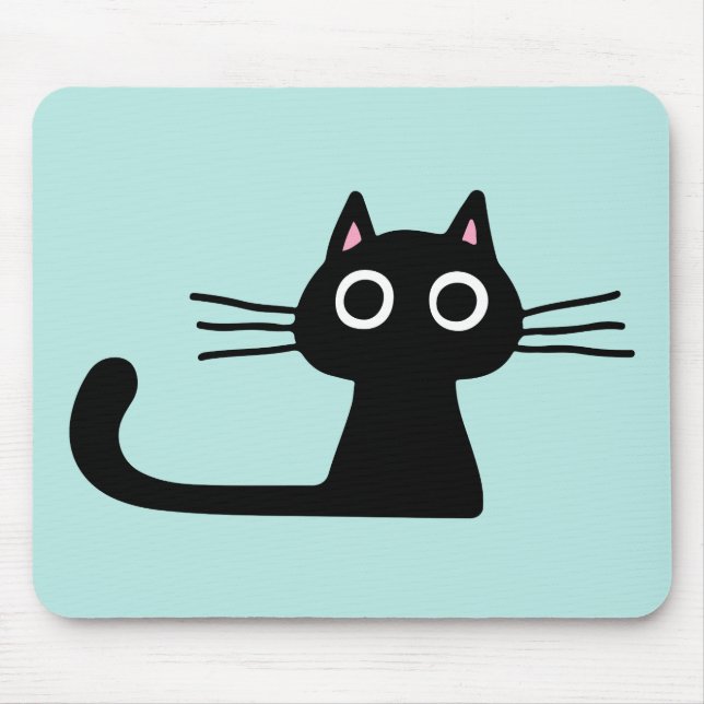 Quirky Black Kitty Cat with Long Whiskers Mouse Pad (Front)