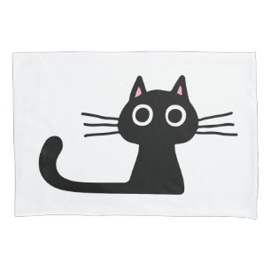 Quirky Black Kitty Cat with Long Whiskers Pillow Case
