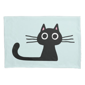 Quirky Black Kitty Cat with Long Whiskers Pillow Case