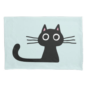 Quirky Black Kitty Cat with Long Whiskers Pillow Case