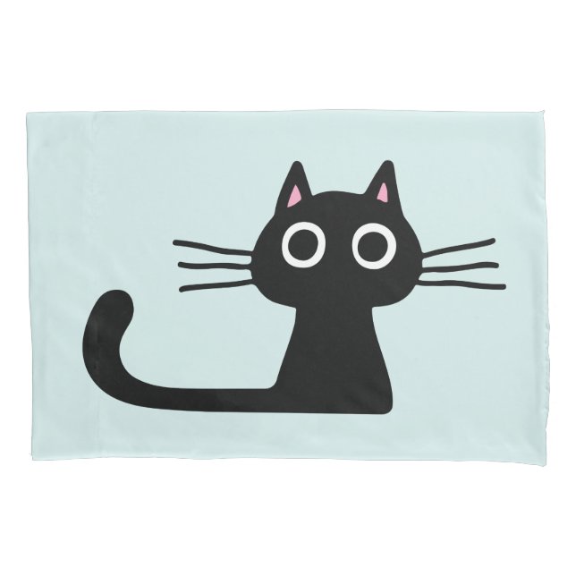 Quirky Black Kitty Cat with Long Whiskers Pillow Case (Front)