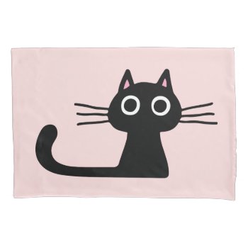 Quirky Black Kitty Cat With Long Whiskers Pillow Case by jennsdoodleworld at Zazzle
