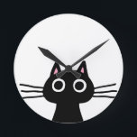 Quirky Black Kitty Cat with Long Whiskers Round Clock<br><div class="desc">Quirky black kitty cat with big wide eyes and long whiskers. Add some whimsy to a boring blank wall with this whimsical animal art clock. Fun for a kid's room or any space that can use a cool cat. Makes a purr-fect gift! Visit Jenn's Doodle World for more original pet...</div>