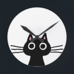 Quirky Black Kitty Cat with Long Whiskers Round Clock<br><div class="desc">Quirky black kitty cat with big wide eyes and long whiskers. Add some whimsy to a boring blank wall with this whimsical animal art clock. Fun for a kid's room or any space that can use a cool cat. Makes a purr-fect gift! Visit Jenn's Doodle World for more original pet...</div>