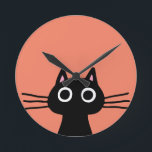 Quirky Black Kitty Cat with Long Whiskers Round Clock<br><div class="desc">Quirky black kitty cat with big wide eyes and long whiskers. Add some whimsy to a boring blank wall with this whimsical animal art clock. Fun for a kid's room or any space that can use a cool cat. Makes a purr-fect gift! Visit Jenn's Doodle World for more original pet...</div>