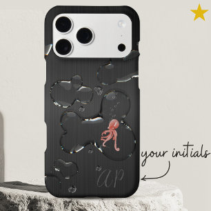 Quirky Black Metal Water Drops Octopus Monogram iPhone 17 Pro Max Case