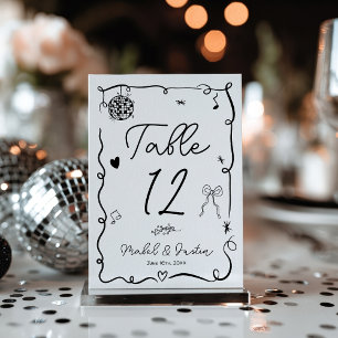 Quirky Black white whimsical black casual Wedding Table Number