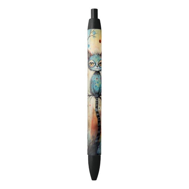 Quirky Blue Cat Whimsical Big Eyes Writing Pen (Front Vertical)