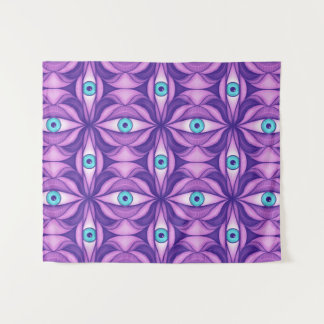 Quirky Blue Eyes In Mystical Purple Pattern Tapestry