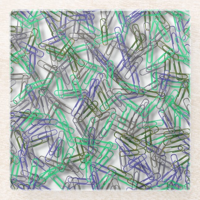 Quirky Blue Green Paperclips  Glass Coaster (Front)