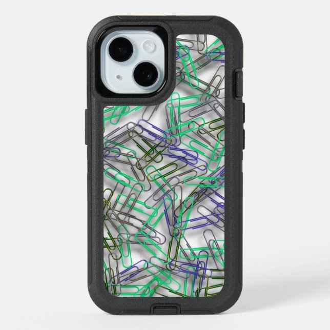 Quirky Blue Green Paperclips  iPhone 15 Case (Back)