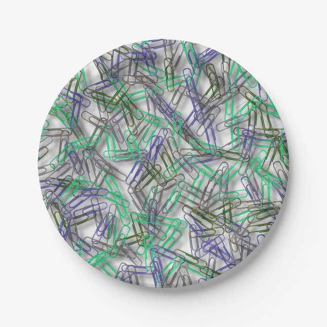 Quirky Blue Green Paperclips  Paper Plates (Front)