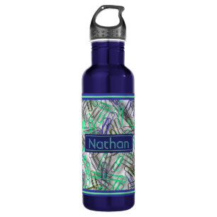 Quirky Blue Green Paperclips Personalised Stainless Steel Water Bottle
