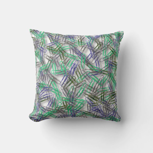 Quirky Blue Green Paperclips  Throw Pillow (Front)