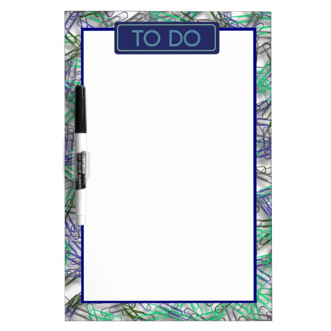 Quirky Blue Green Paperclips To Do Work Dry Erase Board (Front)
