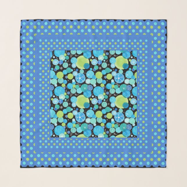 Quirky Blue Moons Pattern with Polka Dots Scarf (Front)