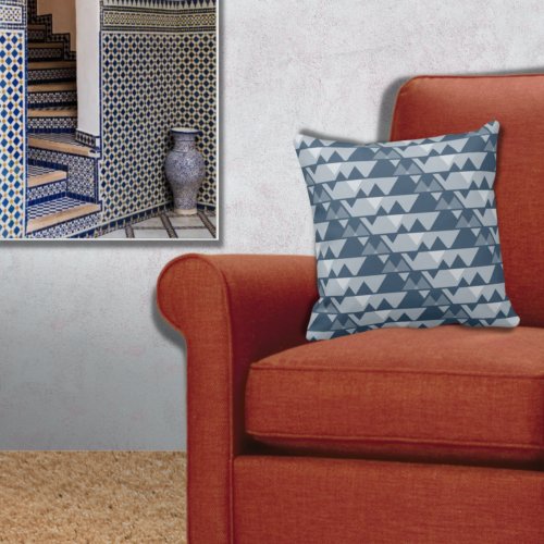 Quirky Blue Triangle Jagged Pattern _ Throw Pillow